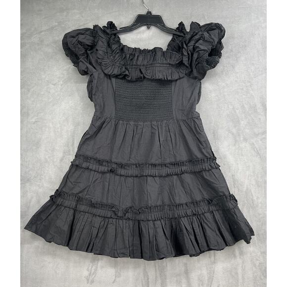 Anthropologie Love The Label Off The Shoulder Tiered Black Mini Dress Size Large - Picture 6 of 10